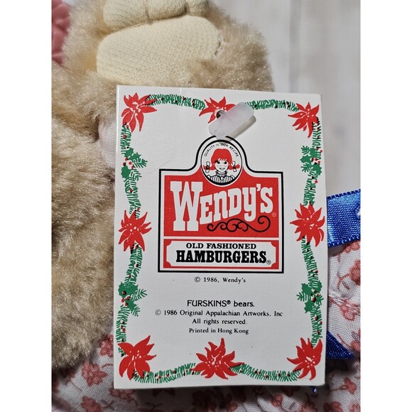 Vintage 1986 Furskin Bear Plush 7" Stuffed Animnmal Wendy's Toy Girl Teddy - Picture 2 of 5